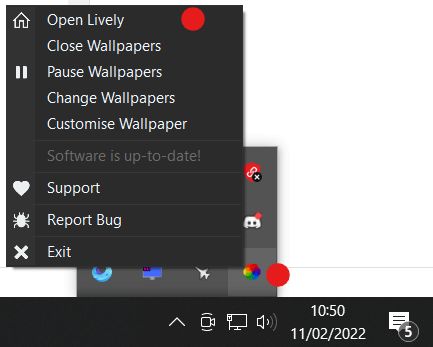 open lively in hidden icons