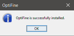 Optifine successfully installed