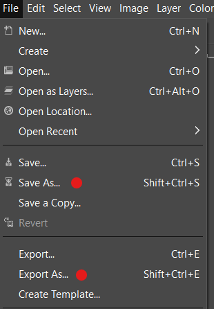 Exporting and saving from GIMP