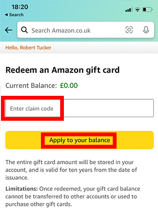redeem amazon gift card page