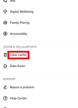 tiktok clear cache button