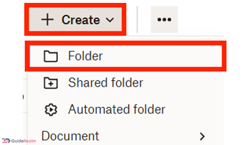 create folder menu dropbox