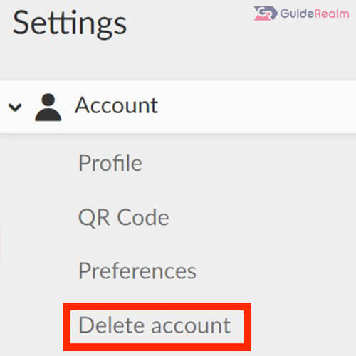 delete account side menu