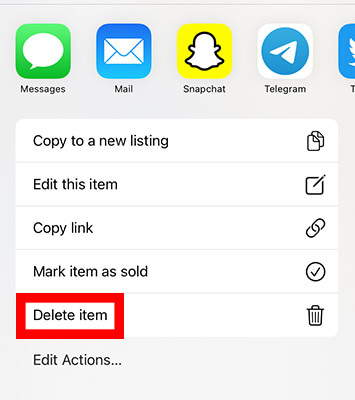 delete item button depop