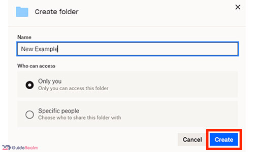 dropbox create folder button