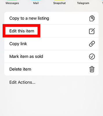 edit this item button depop