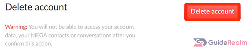 initial delete account button mega