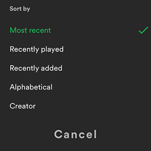 list of playlist display options spotify mobile