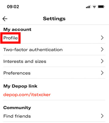 profile settings depop