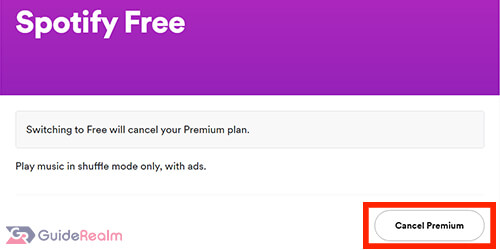 spotify free cancel premium button