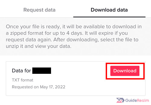 download button on tiktok data page
