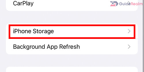 iphone storage button in ios device settings