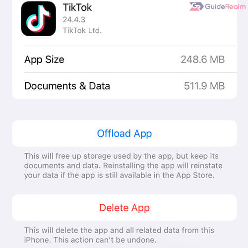 offload button for tiktok to remove