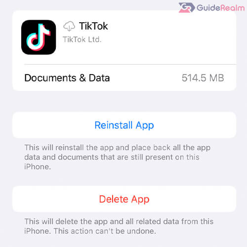 reinstall app which is tiktok with data