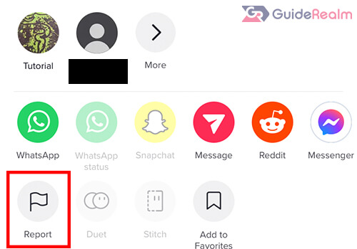 report with flag in send to menu on tiktok