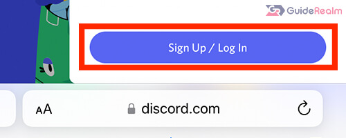 sign up or login button discord
