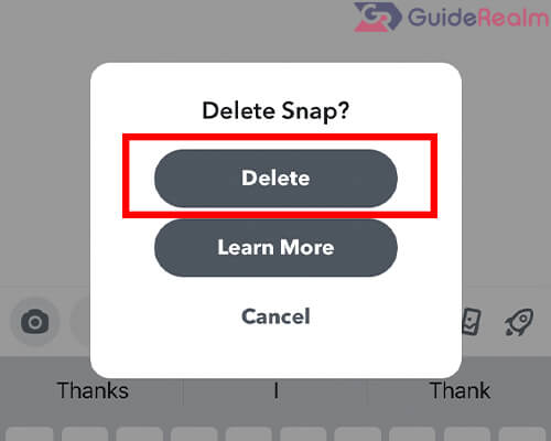 confirm delete snap on snapchat