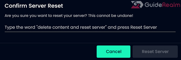 confirm server reset on minehut