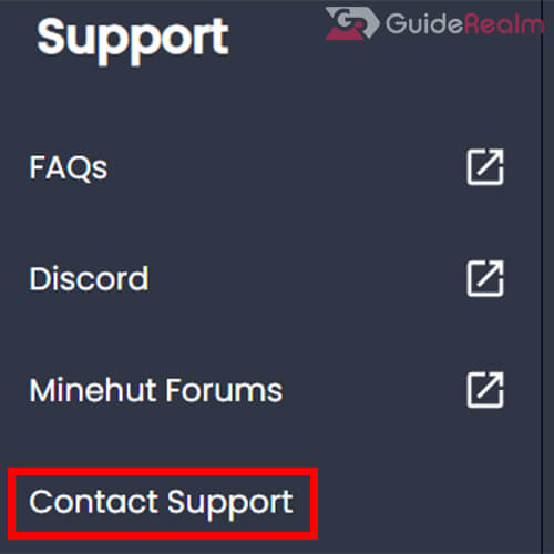 contact support on minehut page