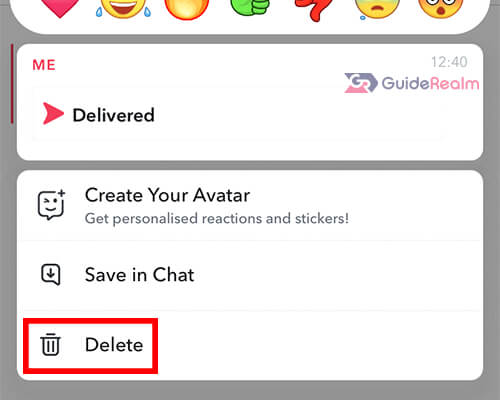 delete button option for snapchat snap