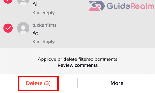 delete comments button on tiktok