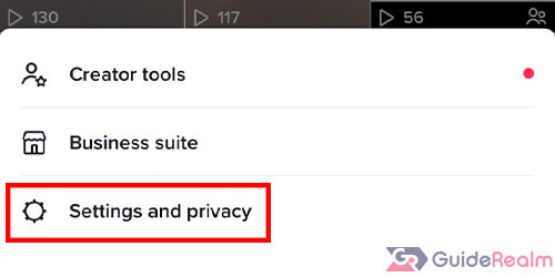 settings and privacy from tiktok menu