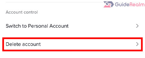tiktok delete account button under manage account