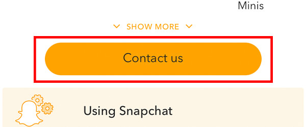 contact us button on snapchat support page