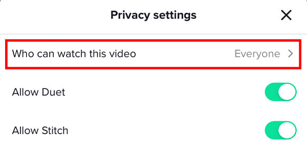 privacy settings menu with who can watch this video