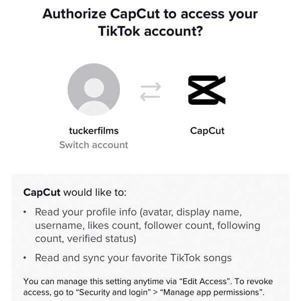 authorize capcut to access your tiktok account 2