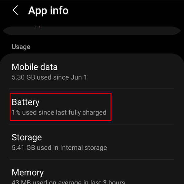 battery in app settings