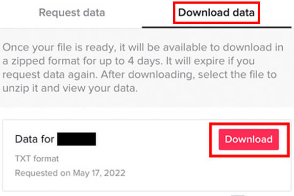data request ready for download on tiktok