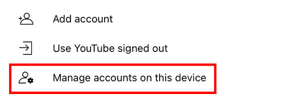 manage accounts on this device on youtube