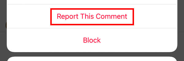 report this comment button on instagram