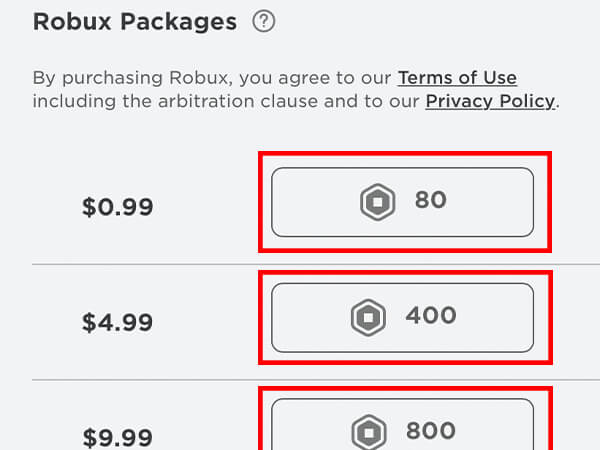 robux packages you can buy on roblox app