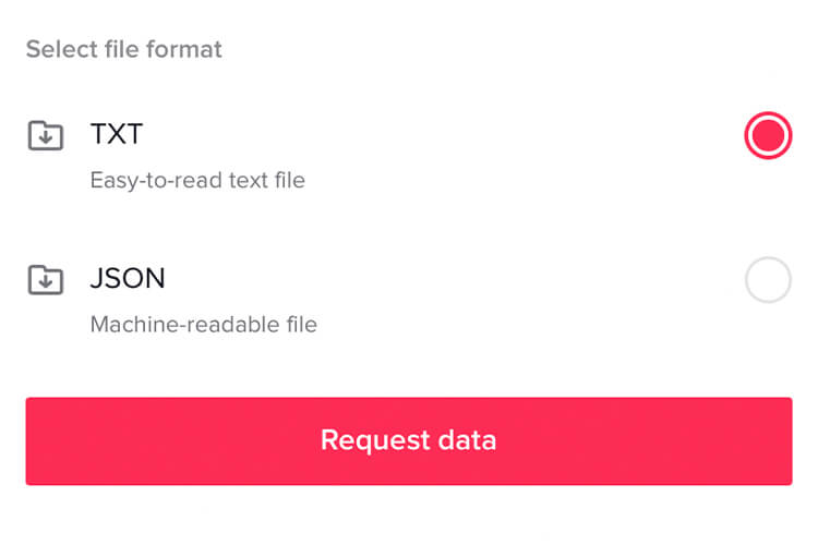 select file format and request data button