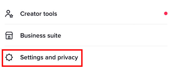 settings and privacy option in menu on tiktok profile